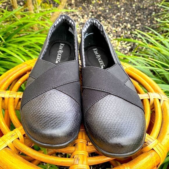 NEW KIM ROGERS DANNERY LACER CUT TEXTURED FAUX LEATHER SLIP ON LOAFERS BLACK 6 - Picture 2 of 8